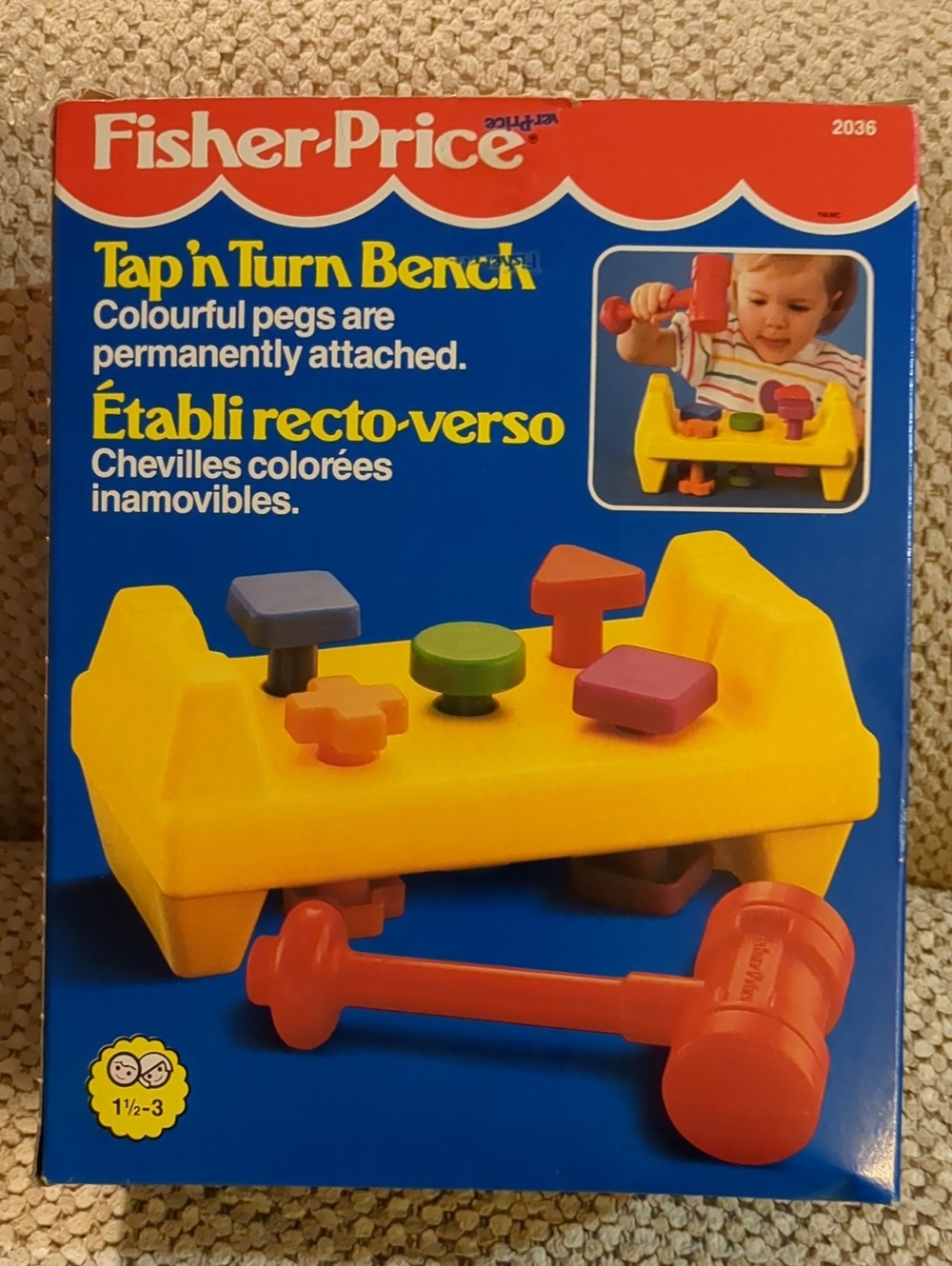 Fisher-Price Yellow Tap'n Turn Bench with Red Hammer and Multicolored Pegs